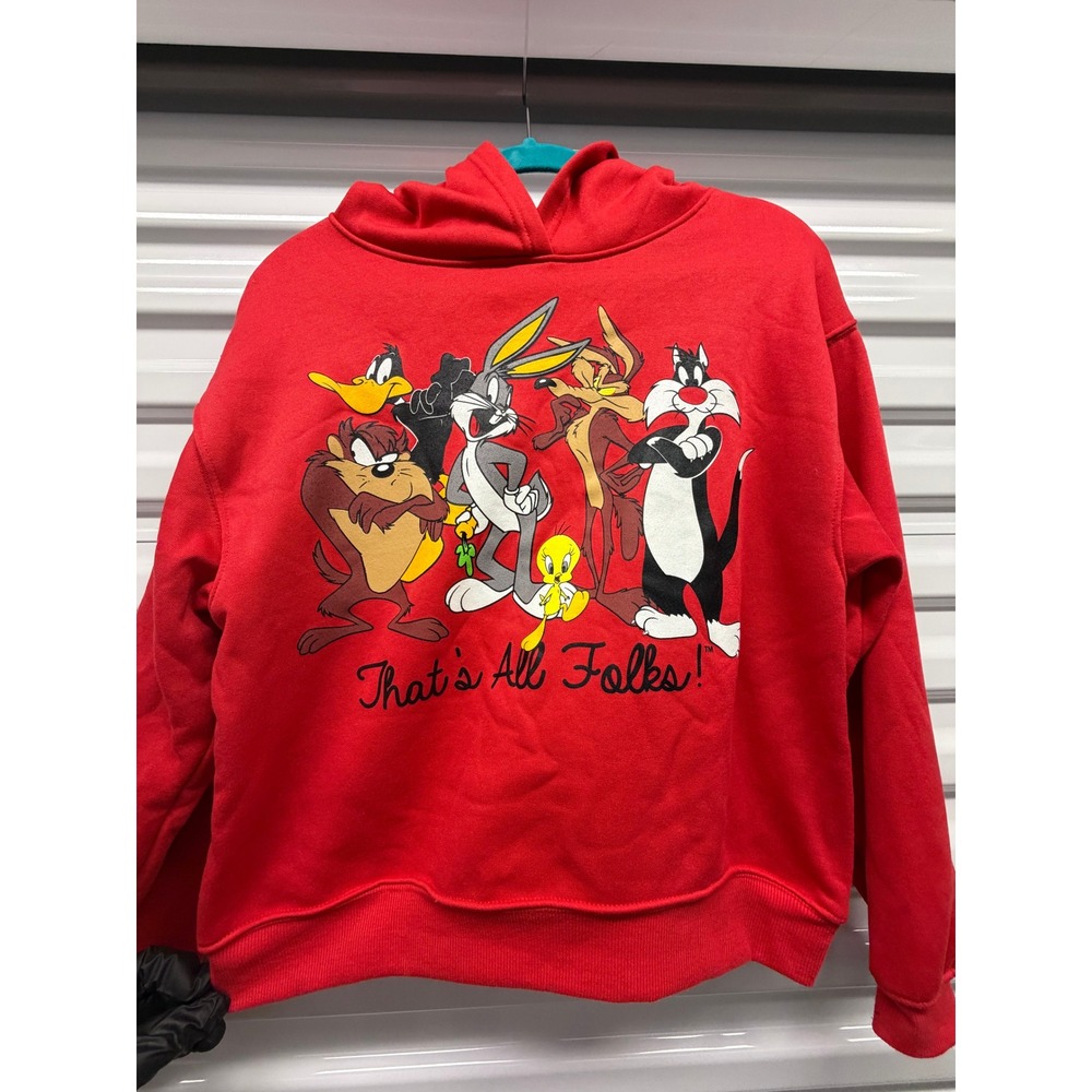 Looney Tunes Jerry Leigh Red Graphic Hoodie Thats All Folks Kids Small JJ4969